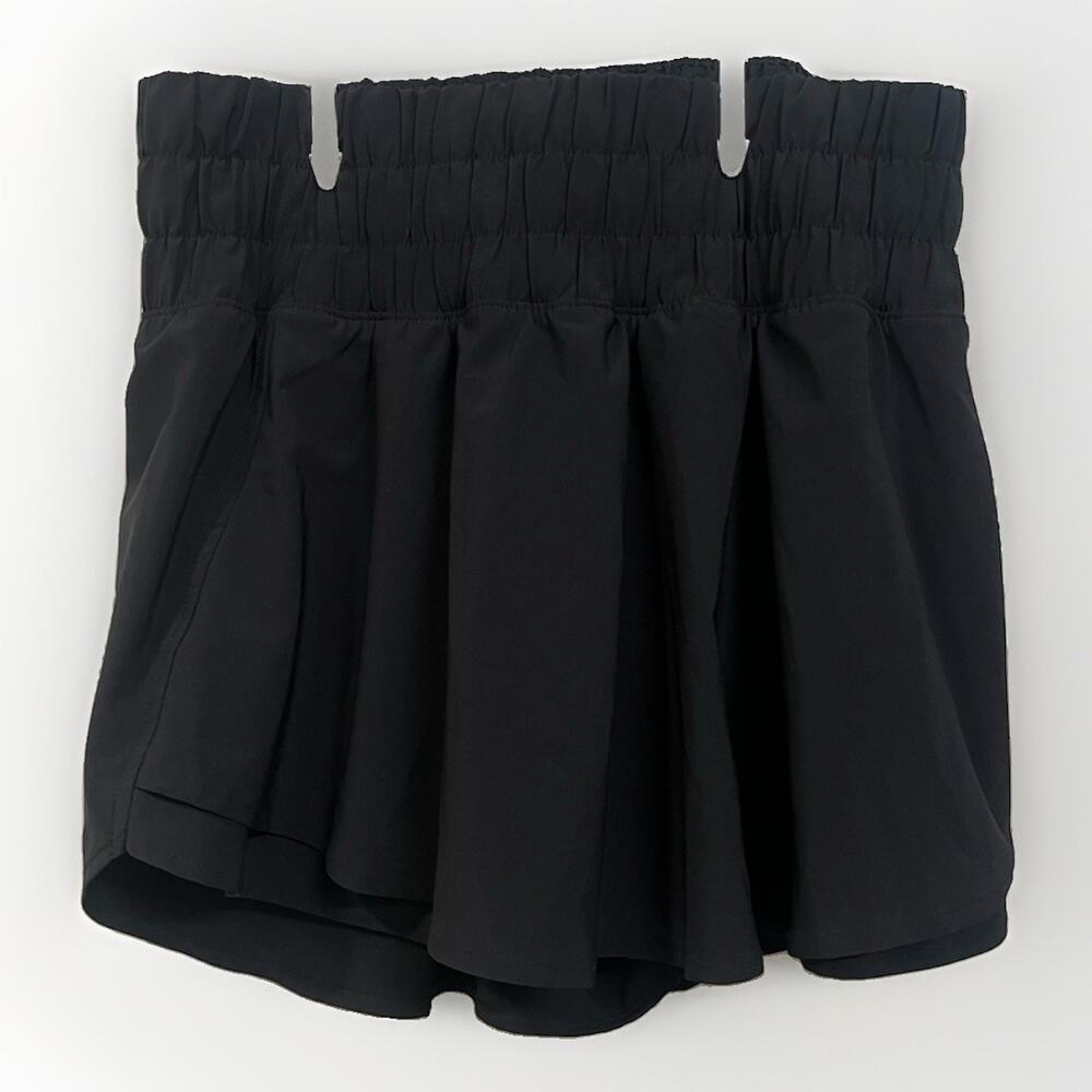 CRZ Yoga High Waisted Athletic Shorts w Flowy Ruffle Skirt Overlay Black M